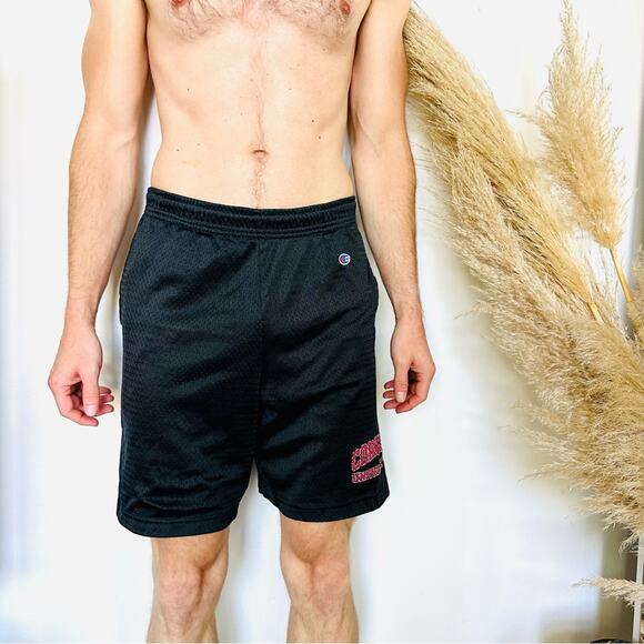 MENS CHAMPION Black Red Basketball Mesh Cornell Drawstring Workout Gym Shorts M - Picture 13 of 13